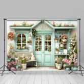 Blau Tür Bunt Blumen Hase Ostern Hintergrund